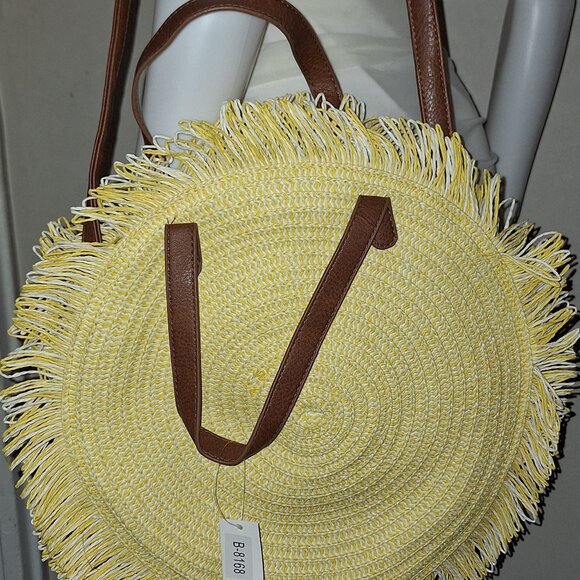 Round Straw Bags Women Rattan Handbags Handmade Woven Tote Wicker Shoul - Picture 2 of 11